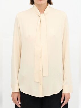 The Row Silk Tie Neck Long Sleeve Blouse Flaw